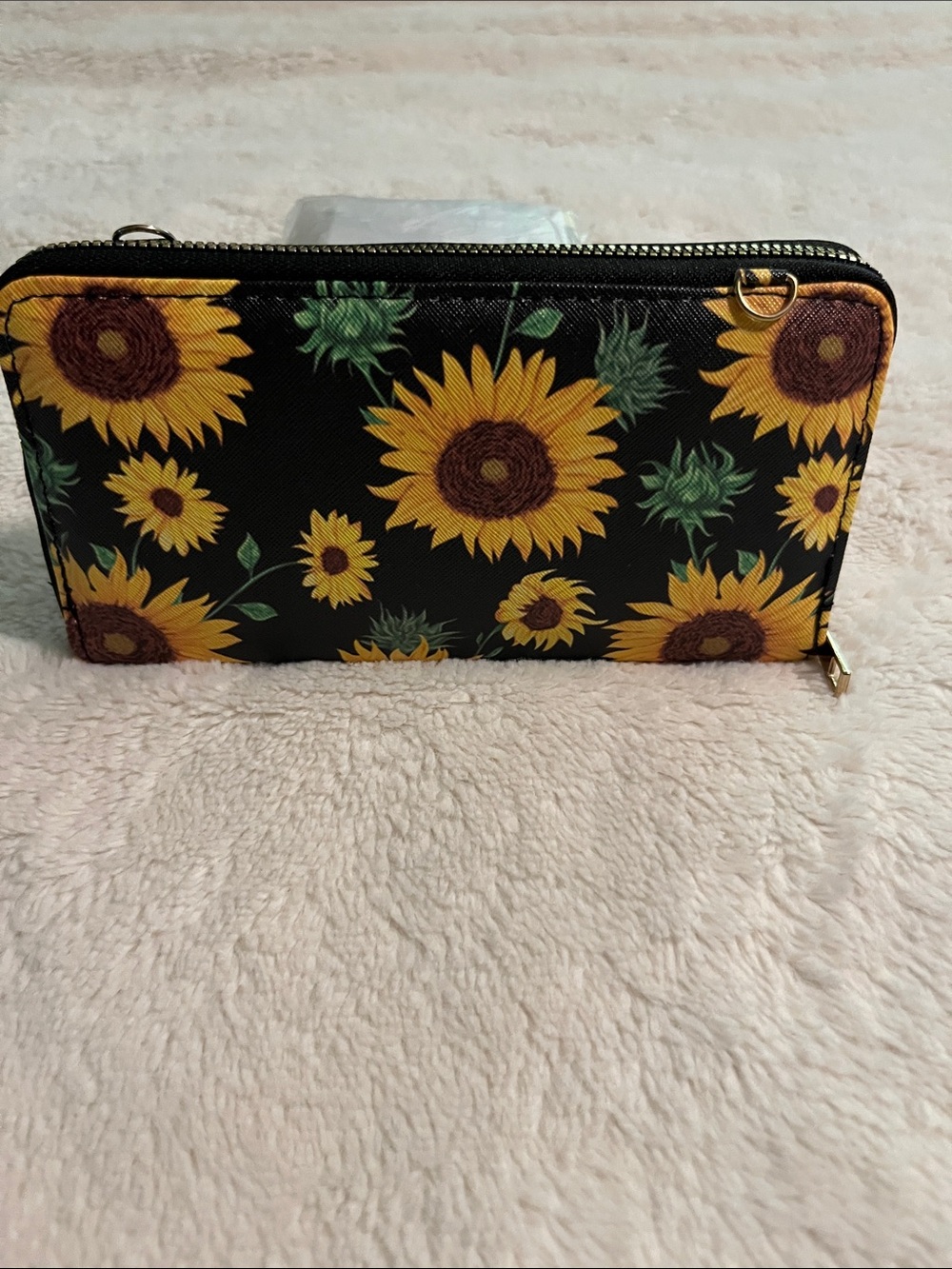 Sunflower Print Zip Clutch Wallet - Black & Yellow